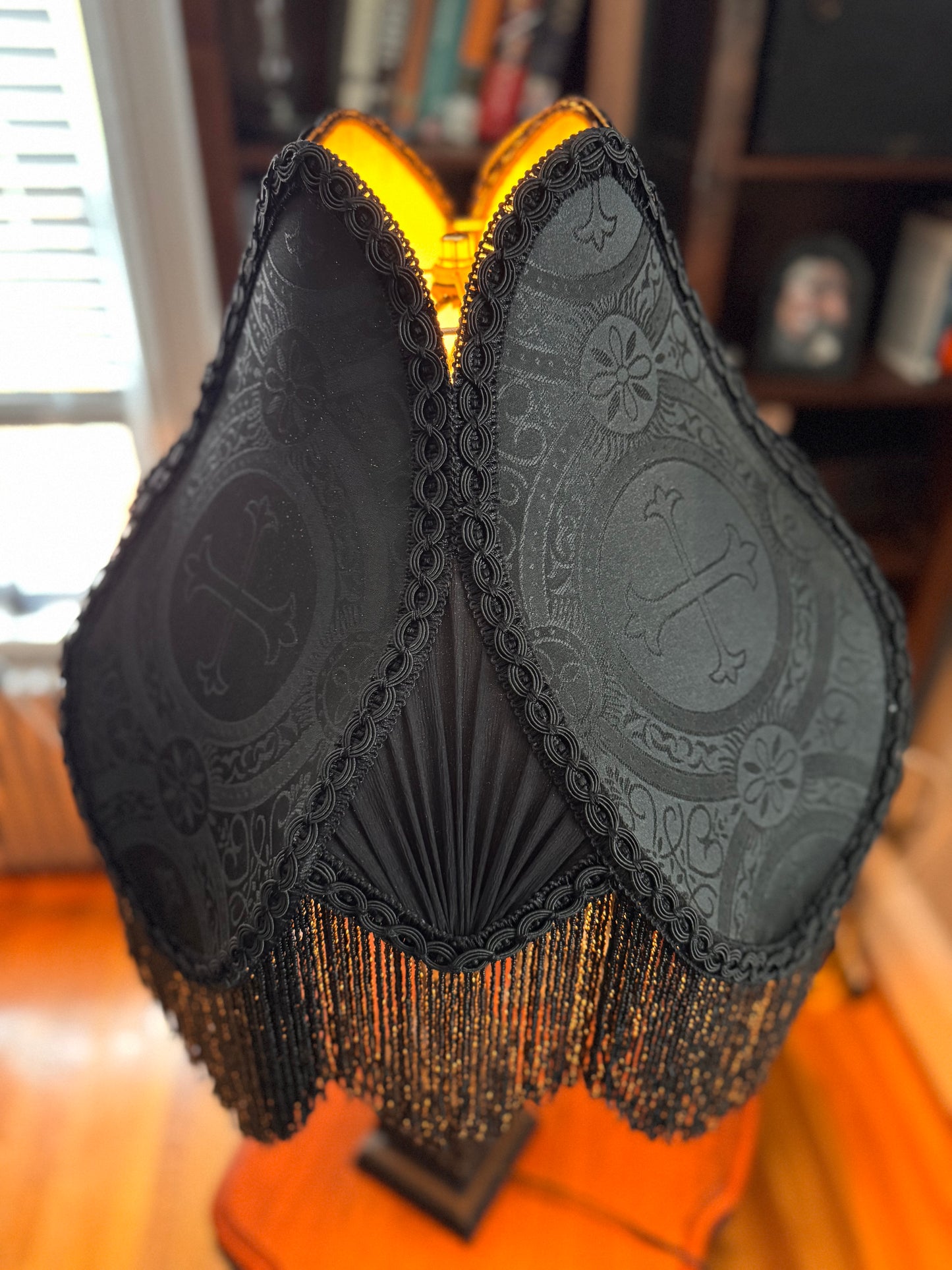 Large Black Liturgical Brocade Lampshade