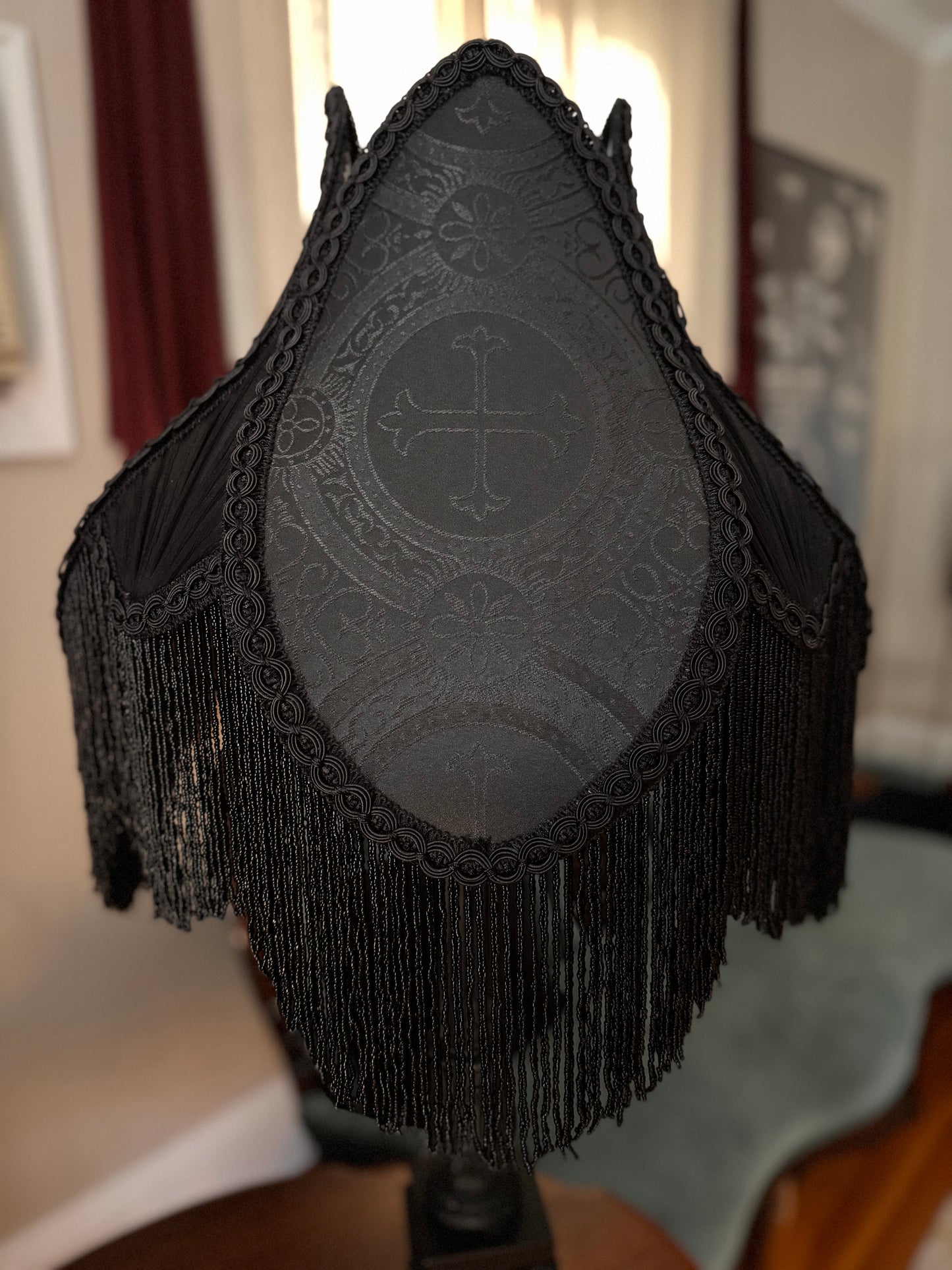 Large Black Liturgical Brocade Lampshade