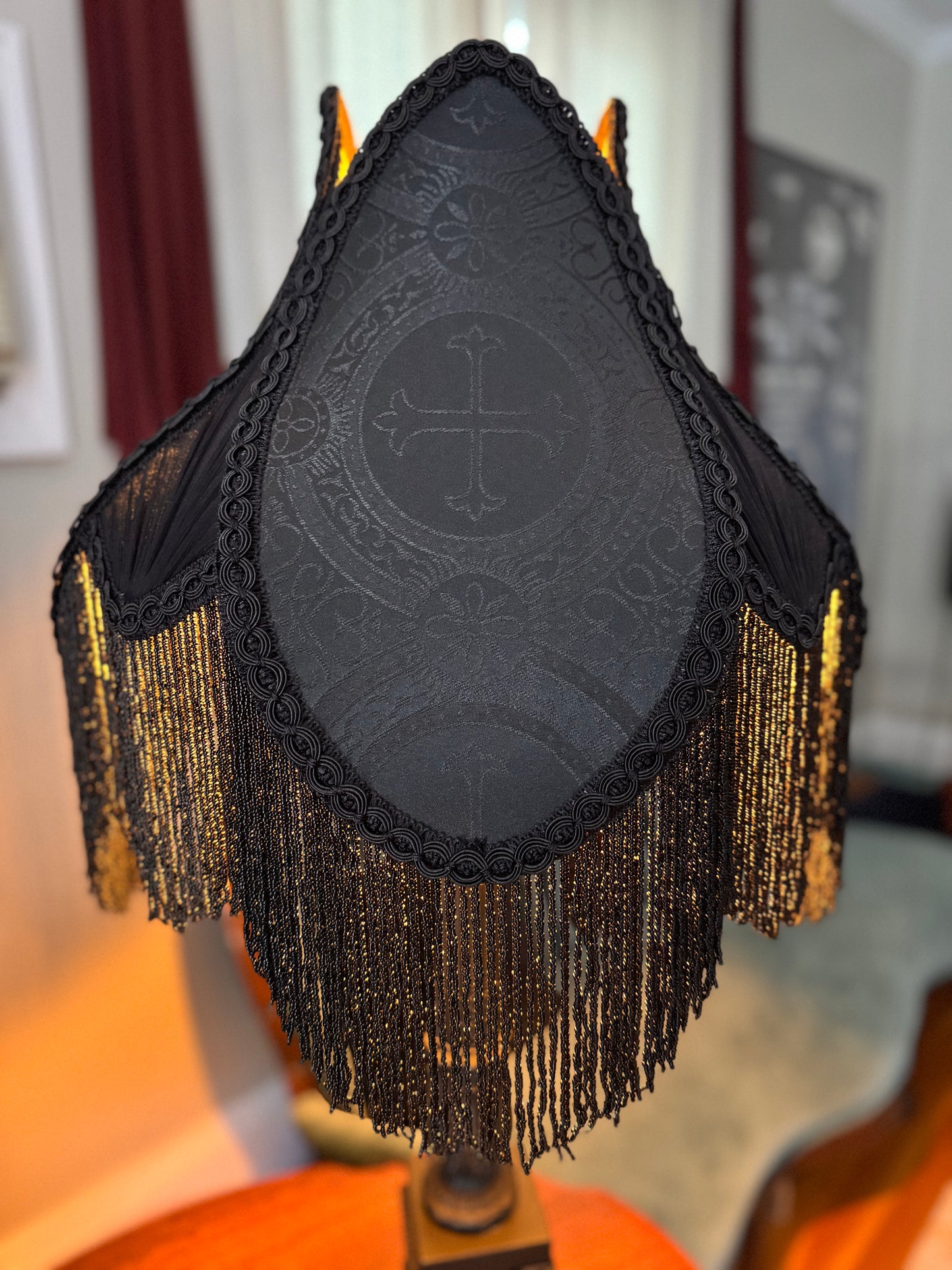 Large Black Liturgical Brocade Lampshade