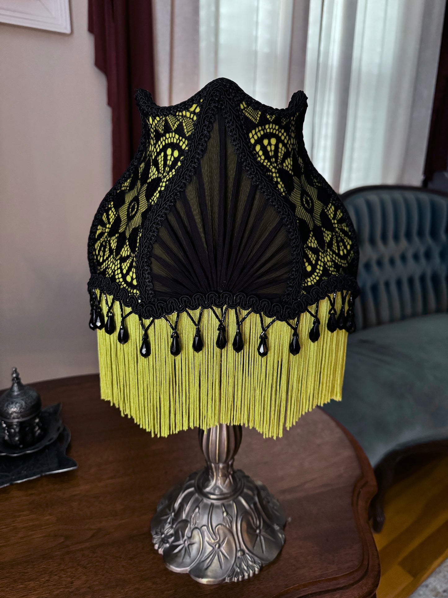 Black Lace & Chartreuse Lampshade