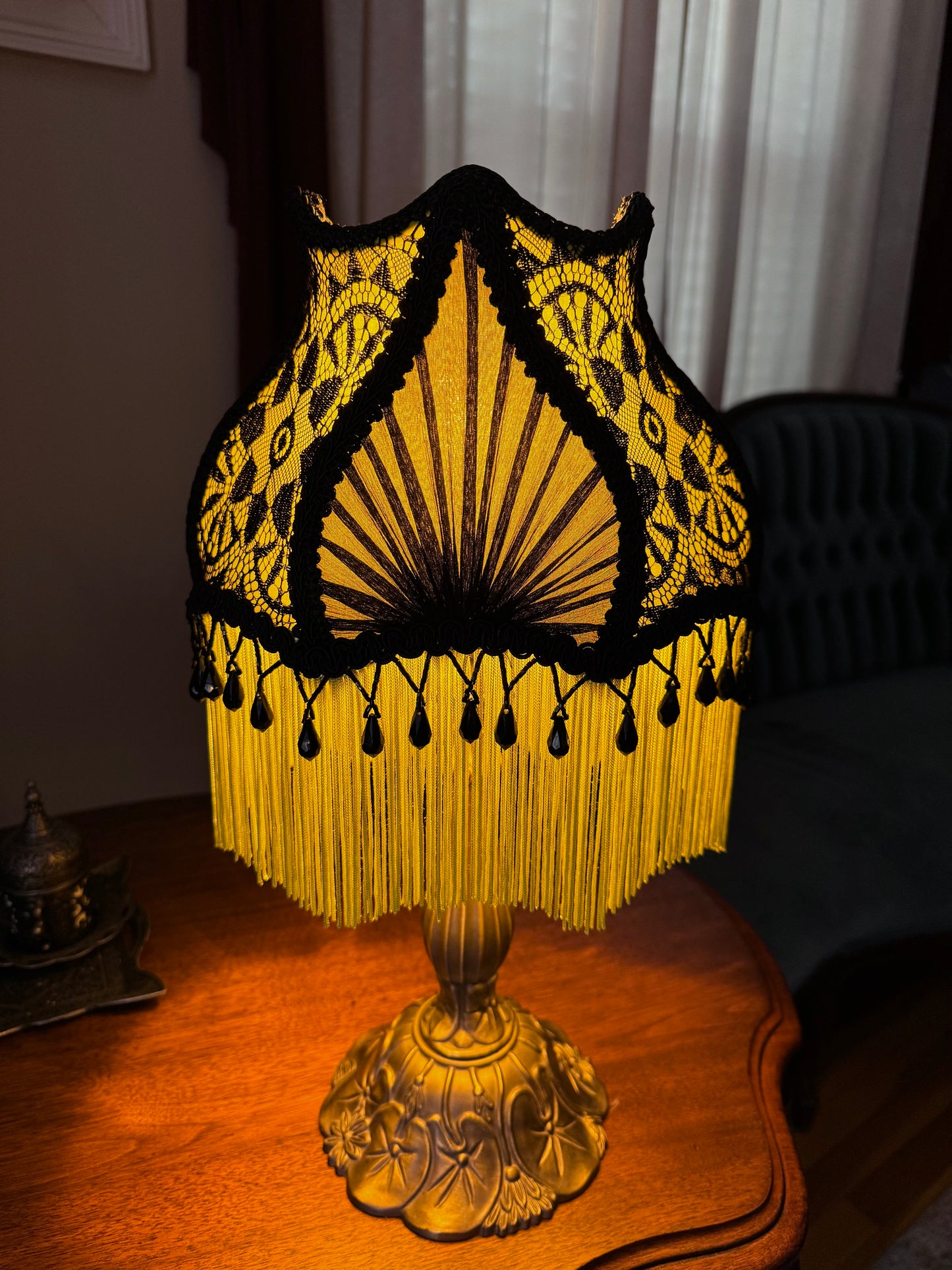 Black Lace & Chartreuse Lampshade