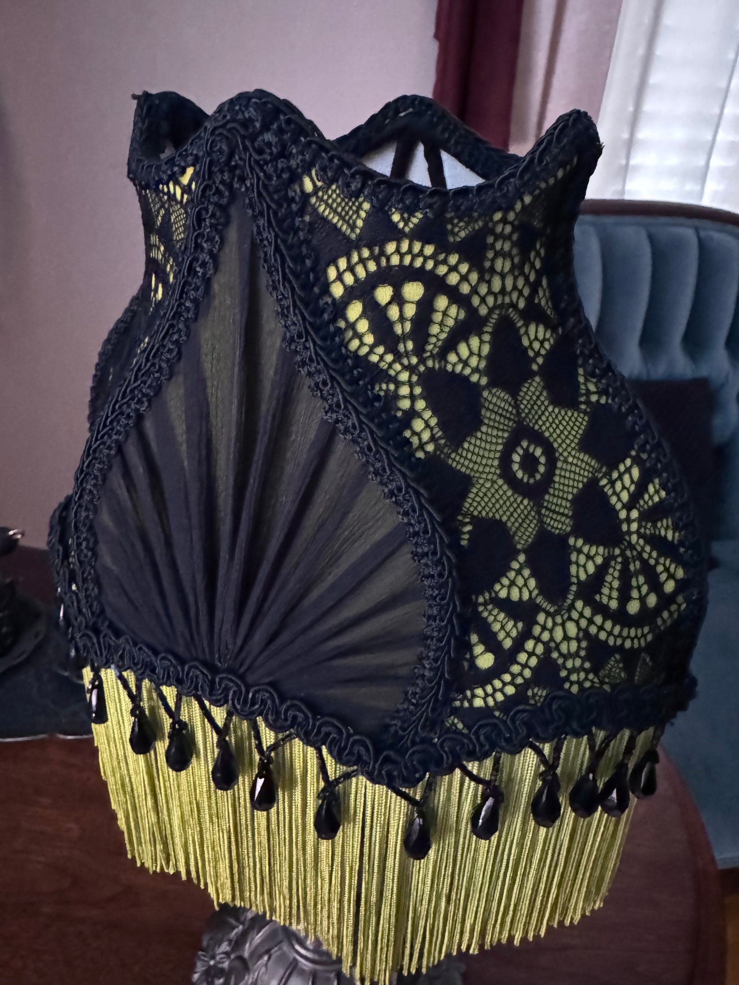 Black Lace & Chartreuse Lampshade