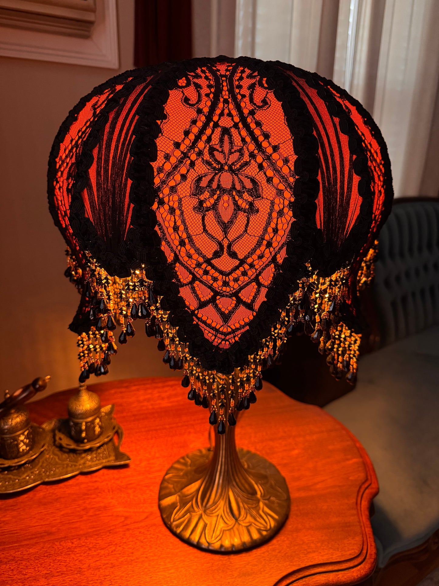 Black Lace and Copper Color Lampshade